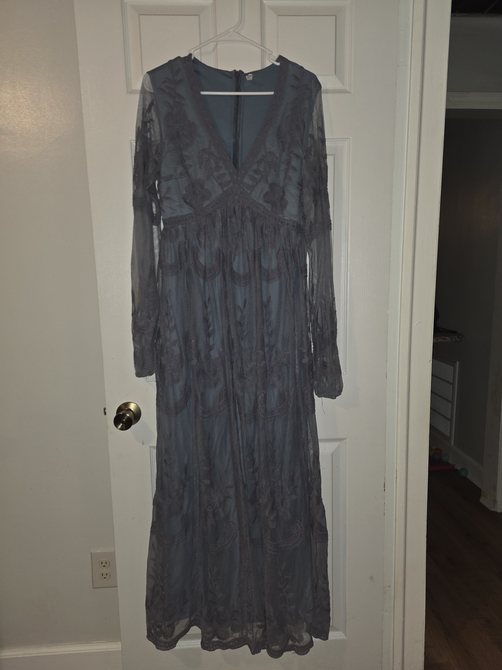 Pinkblush Slate Blue Maxi Dress with Lace Overlay